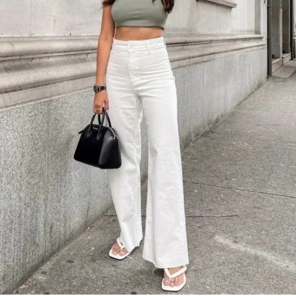 Zara The Marine Straight Wide Leg White High Waisted Jeans Sz 2 - Picture 2 of 11